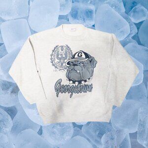 Vintage Santee Crew Sweatshirt Georgetown Hoyas Gray L 90’s USA Made Pluma Mid